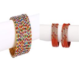SOMIL Set Of 20 Multi Artificial Stones Beaded Glass Bangles-image-4