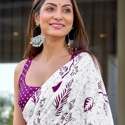 leelipeeri designer LeeliPeeri Floral Block Printed Mulmul Cotton 1-Minute Saree image 5