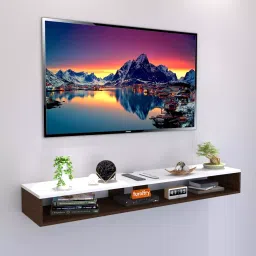 Furnifry 90x21x11 Cm White Walnut Wood Wall Mounted Rectangular TV Cabinet-image-75
