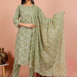 Rudra Bazaar Women Floral Printed Pure Cotton Kurta with Pyjamas & Dupatta-37