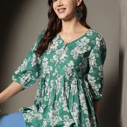 KALINI Women Floral Printed Pure Cotton Peplum Top-picture-28