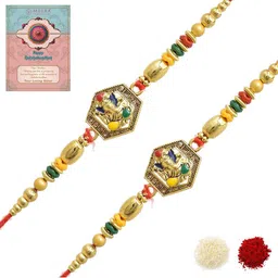 MEIRA JEWELLERY Set Of 2 Rakhi With Roli Chawal & Greetings Card Set-image-25