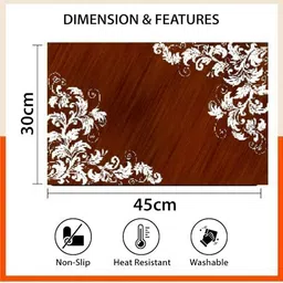 REVEXO 6Pc Brown & White Printed Rectangle Costers & Table Placemats image 2