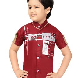 BAESD Boys Classic Regular Fit Band Collar Typography Printed Cotton Casual Shirt-image-20