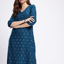 Anouk Rustic V-Neck Indie Floral Printed Straight Kurta-8