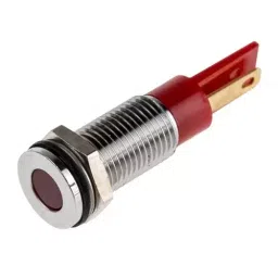 RS PRO Red Panel Mount Indicator 12V DC, Mounting Hole Size 8 mm, Termination Type Faston, Solder Lug, IP Rating IP67, Model No 9132686-39