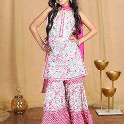 Cutiekins Girls Floral Printed Regular Gotta Patti Kurta with Sharara & With Dupatta-image-25