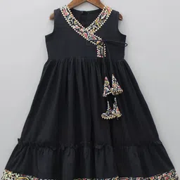 Kidotsav Girls Cotton Solid V-Neck Fit & Flare Dress-picture-19