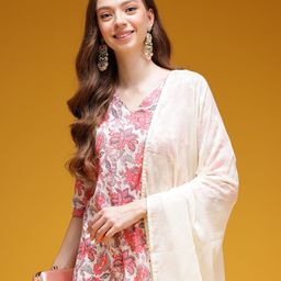 HERE&NOW Printed Thread Work Gotta Patti Cotton Kurta Set-42