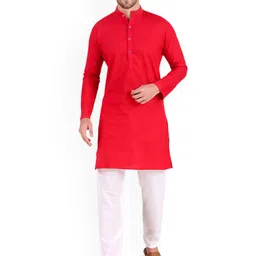 PREEN Band Collar Long Sleeves Straight Kurta With Pyjamas-image-7