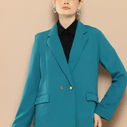 INVICTUS Notched Lapel Textured Longline Blazer-4
