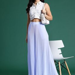 DressBerry Women Accordion Pleats Flared Palazzos-image-82