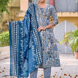 Anouk Ethnic Motifs Printed Pure Cotton Kurta With Trousers & Dupatta-2
