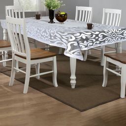Kuber Industries White Floral Cotton 6-Seater Table Cover-13