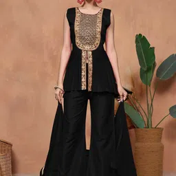 Sangria Embroidered A-line Kurta & Palazzo With Dupatta-20