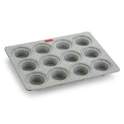 Hazel Aluminium Cupcake Muffin Mould Microwave Safe 12 Cups Non Stick Granite Finish Mini Crown Muffin Pan Chocolate Baking Tray for House & Bakery - Grey-16