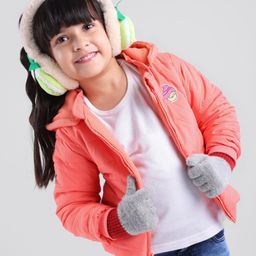Babyoye Woven Full Sleeves Hooded Jacket Cupcake Print- Peach-image-78
