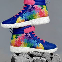 KazarMax Hopits Puzzle Mesh Designed High Top Unisex Sneakers - Blue-picture-25