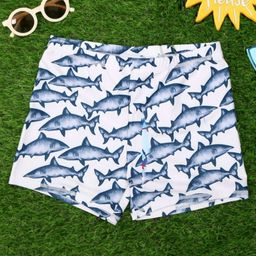 Yellow Bee Shark Fish Printed Swim Shorts - White-image-68