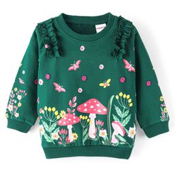 Babyhug Cotton Balloon Sleeves Sweatshirt With Graphics & Ruffle Detailing - Green-image-24