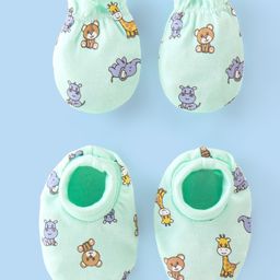 Babyhug 100% Cotton Knit Mittens and Booties Animal Print - Blue-picture-23