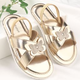 Babyoye Party Wear Sandals with Back Strap Closure Butterfly Applique- Golden-image-26