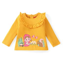 Babyhug Cotton Knit Full Sleeves Floral Printed Top with Frill Detailing - Yellow-image-79