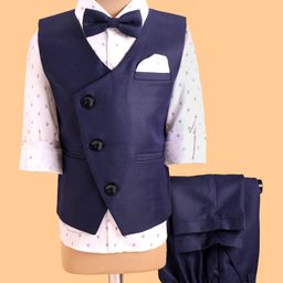 Robo Fry Knit Full Sleeves Printed 3 Piece Party Suit with Bow - Navy Blue-picture-27