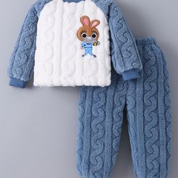 Kookie Kids Full Raglan Sleeves Winter Night Suit With Bunny Design - Blue-image-73