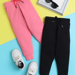 Knitting Doodles Pure Cotton Terry Pack Of 2 Solid Pants - Pink & Black-image-94
