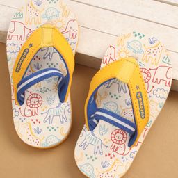 Cute Walk by Babyhug Flip Flops with Back Strap Closure & Animal Print - Yellow Blue & White-image-98