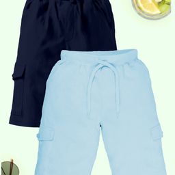 Kiddopanti Cotton Pack Of 2 Solid Cargo Shorts - Navy Blue & Light Blue-image-38