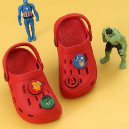 Marvel by Yellow Bee Solid Perforated Avengers Clogs With Iron Man Hulk & Captain America Charms - Red-picture-13