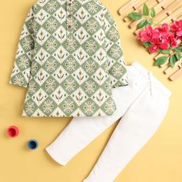 Jeet Ethnics Cotton Blend Full Sleeves Floral Printed Kurta Pyjama Set - Green-image-53
