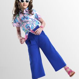 Ollington St. Woven Half Sleeves Floral Printed Front Open Top & Trouser Set - Multicolor-picture-44