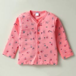 Tango Single Jersey Knit Full Sleeves Front Open Jhablas With Teddy Print - Coral-picture-26