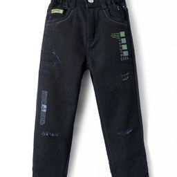 Olio Kids Knit Full Length Distressed Denim Jeans With Text Print - Black-image-31