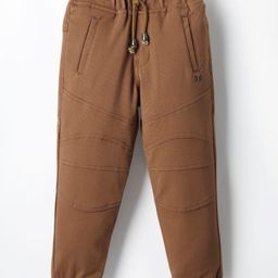 Noddy Solid Embroidered Joggers - Brown-image-18