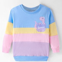 BUMZEE Looper Knit Full Sleeves Dino Printed Sweatshirt With Cut & Sew Design - Multicolor-image-79