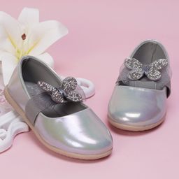 Neska Moda Rhinestones Embellished Butterfly Applique Detailed With Velcro Closure Mary Jane Ballerinas - Grey-image-66
