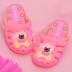 Yellow Bee Teddy Bear Applique Detailed Perforated Clogs - Pink-picture-21