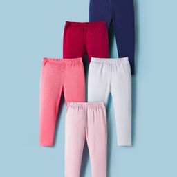 Babyhug Cotton Knit Full Length Solid Colour Leggings Pack Of 5 - Multicolour-picture-4