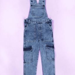 Kiddopanti Denim Woven Mild Washed Dungaree - Light Rag Blue-picture-5