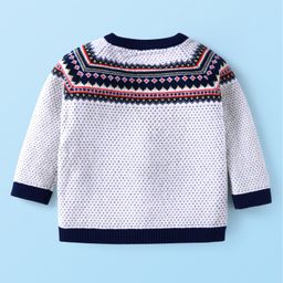 Babyhug Knitted Full Sleeves Front Open Sweater Set with Cap & Aztec Design - Navy Blue image 3