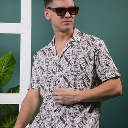 COBB Men Slim Fit Graphic Printed Spread Collar Cotton Casual Shirt-image-79