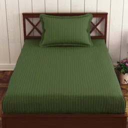 Trance Home Linen Green Striped Pure Cotton 200 TC Single Bedsheet Set-2.54 m x 1.52 m-image-7