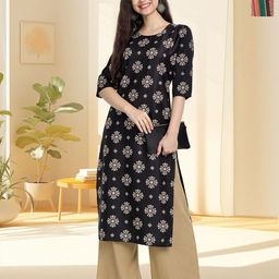 HERE&NOW Women Pack of 2 Ethnic Motifs Printed Daily Straight Kurtas-image-61