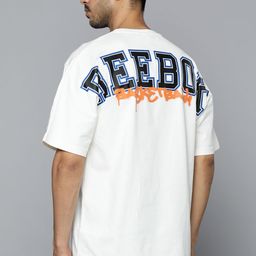 Reebok Classic Unisex White & Navy Blue Pure Cotton Typography Printed T-shirt-24