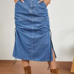 StyleCast Denim Side Slit A-Line Midi Skirt-image-45