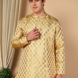 TATTVA Ethnic Motifs Woven Design Mandarin Collar Jacquard Straight Short Kurta-image-19
